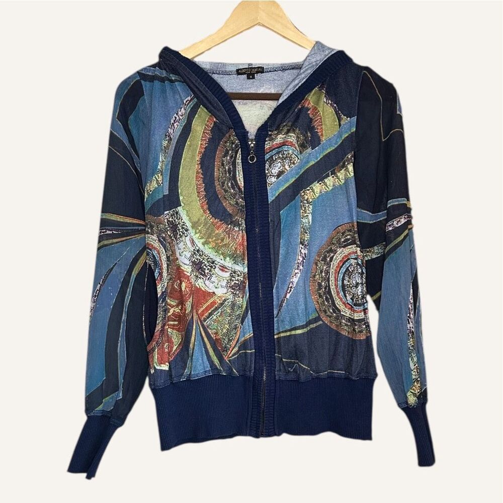 Alberto Makali Y2K Abstract Collage Hooded See Through Knitted Jacket‎ Size S